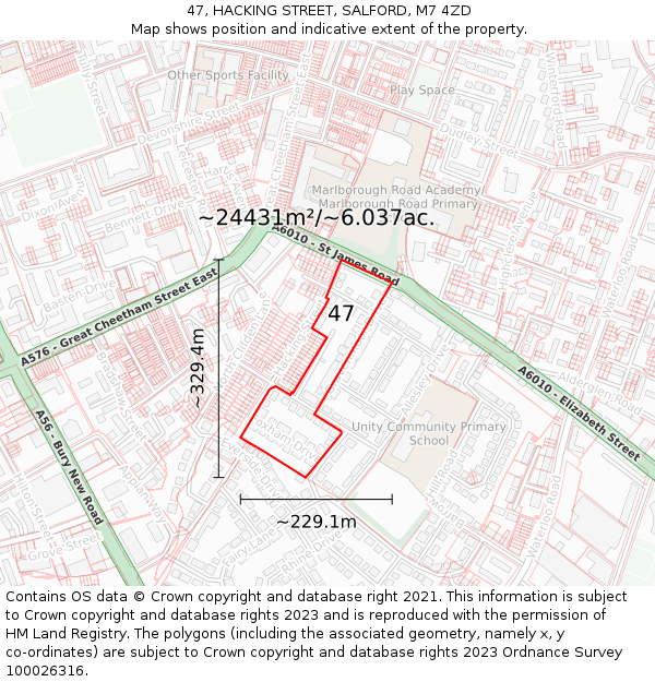 47, HACKING STREET, SALFORD, M7 4ZD: Plot and title map