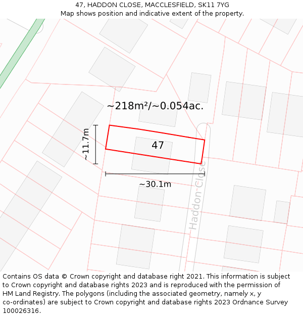 47, HADDON CLOSE, MACCLESFIELD, SK11 7YG: Plot and title map