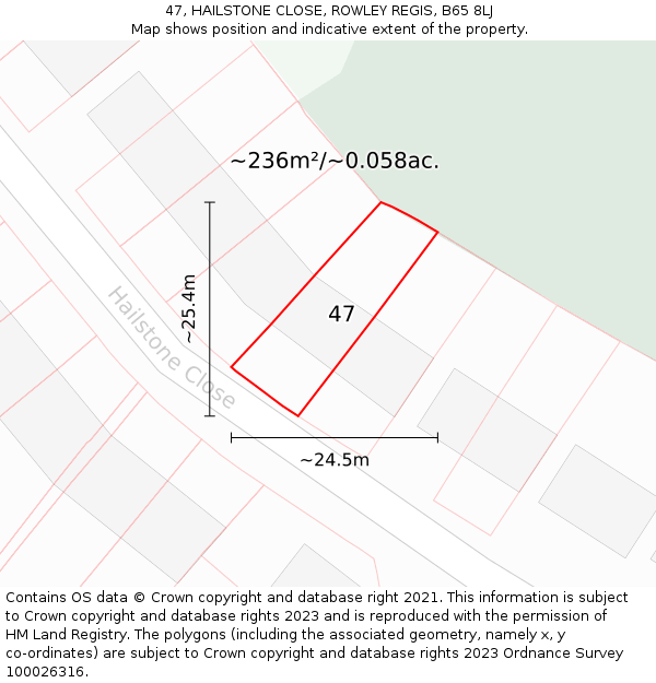 47, HAILSTONE CLOSE, ROWLEY REGIS, B65 8LJ: Plot and title map