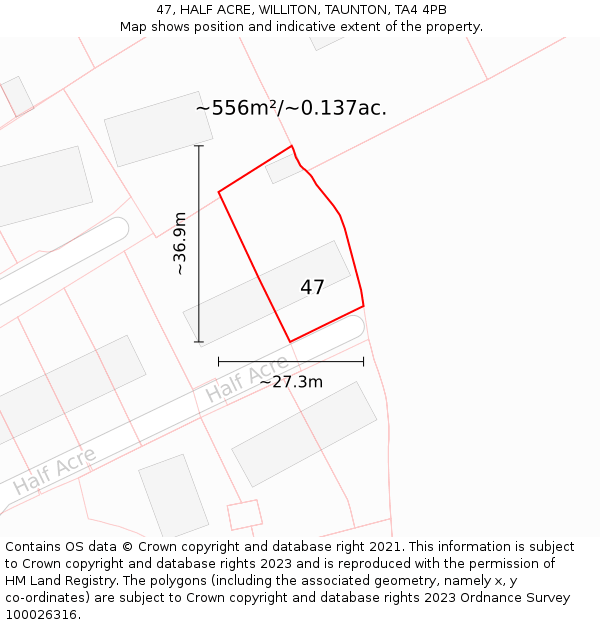 47, HALF ACRE, WILLITON, TAUNTON, TA4 4PB: Plot and title map