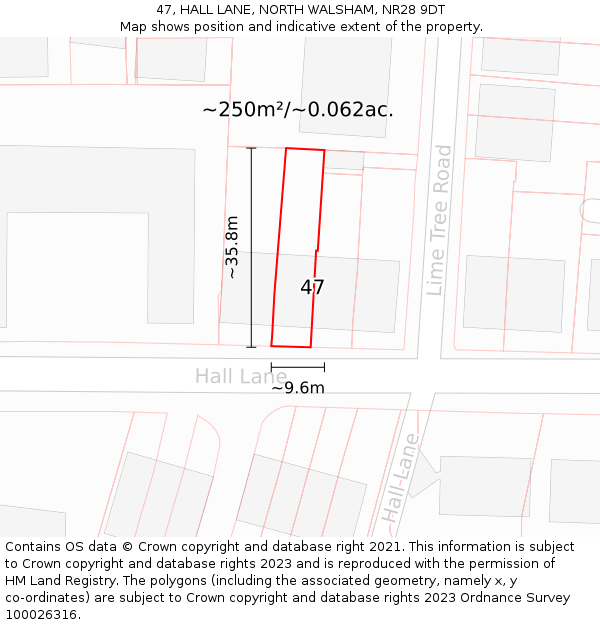 47, HALL LANE, NORTH WALSHAM, NR28 9DT: Plot and title map