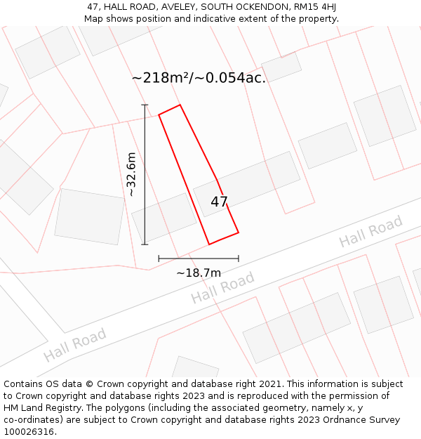 47, HALL ROAD, AVELEY, SOUTH OCKENDON, RM15 4HJ: Plot and title map