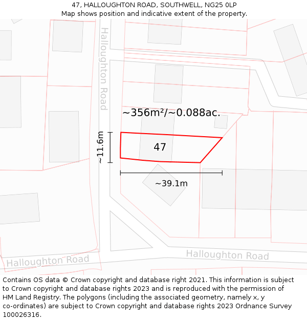 47, HALLOUGHTON ROAD, SOUTHWELL, NG25 0LP: Plot and title map