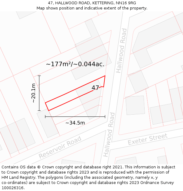 47, HALLWOOD ROAD, KETTERING, NN16 9RG: Plot and title map