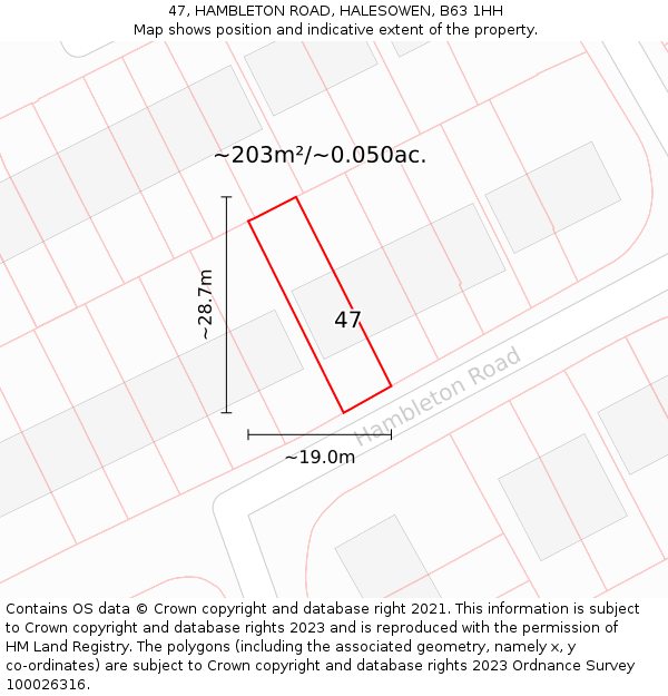 47, HAMBLETON ROAD, HALESOWEN, B63 1HH: Plot and title map