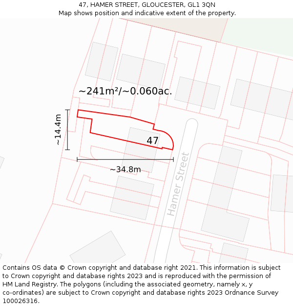 47, HAMER STREET, GLOUCESTER, GL1 3QN: Plot and title map