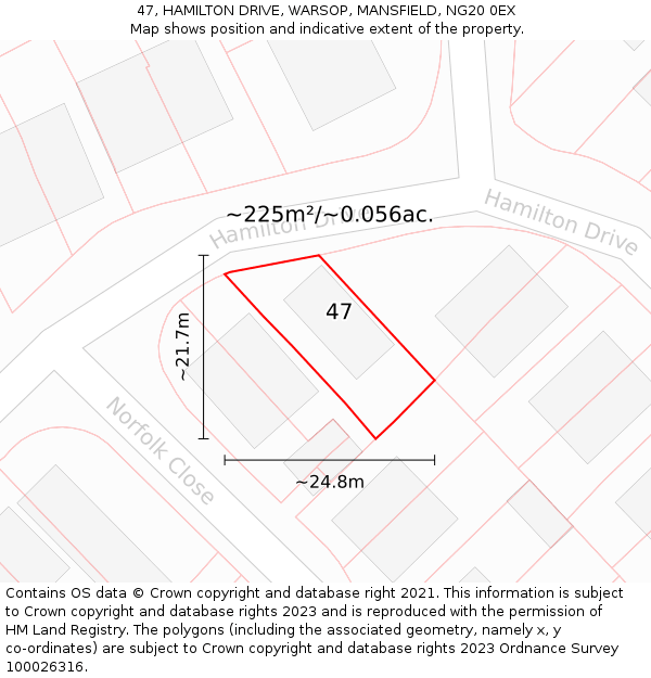 47, HAMILTON DRIVE, WARSOP, MANSFIELD, NG20 0EX: Plot and title map