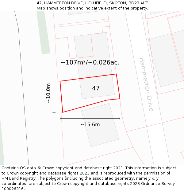 47, HAMMERTON DRIVE, HELLIFIELD, SKIPTON, BD23 4LZ: Plot and title map