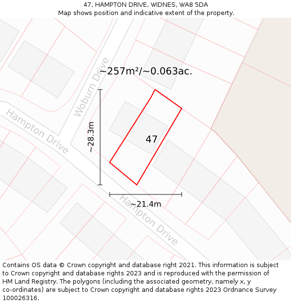 47, HAMPTON DRIVE, WIDNES, WA8 5DA: Plot and title map