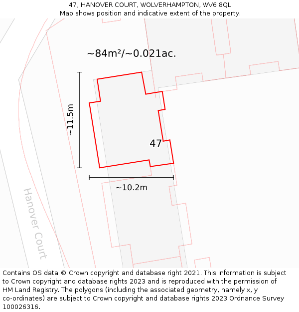 47, HANOVER COURT, WOLVERHAMPTON, WV6 8QL: Plot and title map