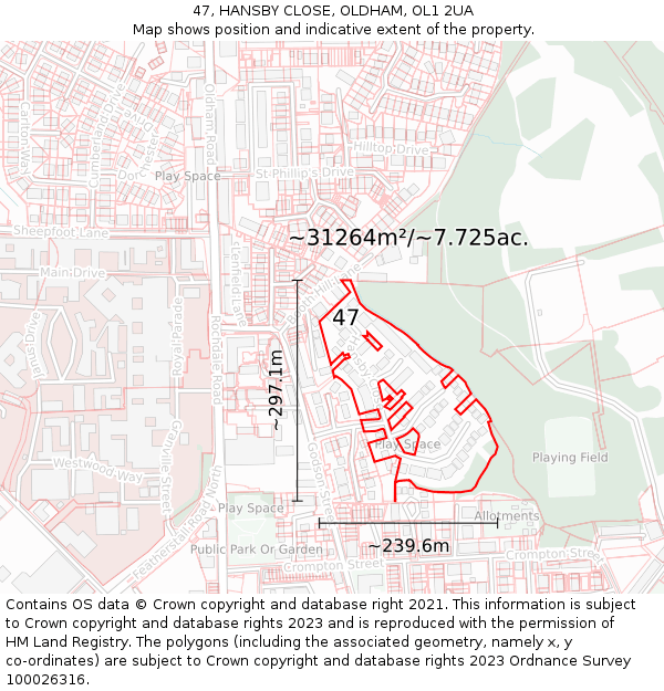 47, HANSBY CLOSE, OLDHAM, OL1 2UA: Plot and title map