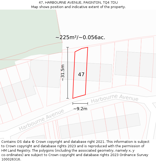 47, HARBOURNE AVENUE, PAIGNTON, TQ4 7DU: Plot and title map