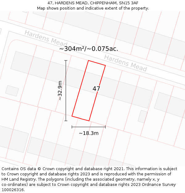 47, HARDENS MEAD, CHIPPENHAM, SN15 3AF: Plot and title map