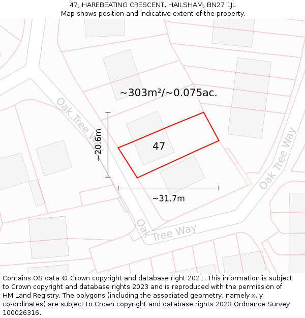 47, HAREBEATING CRESCENT, HAILSHAM, BN27 1JL: Plot and title map