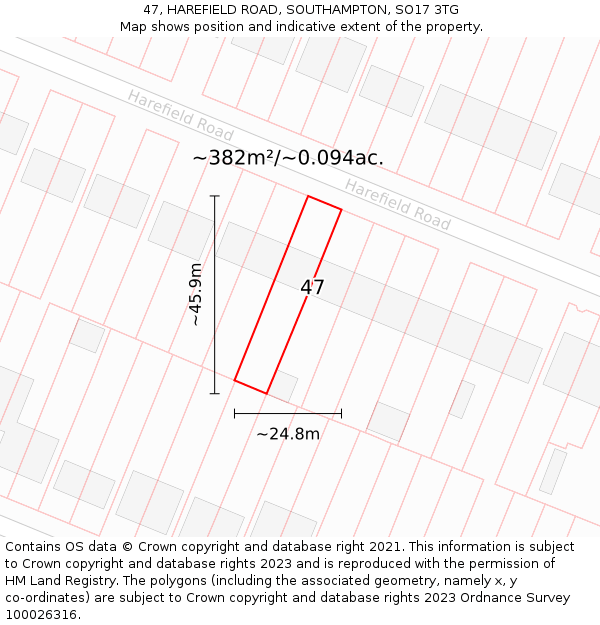 47, HAREFIELD ROAD, SOUTHAMPTON, SO17 3TG: Plot and title map