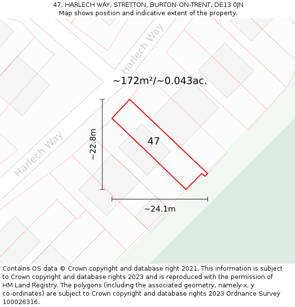 47, HARLECH WAY, STRETTON, BURTON-ON-TRENT, DE13 0JN: Plot and title map