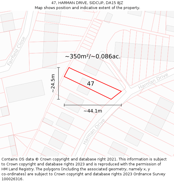 47, HARMAN DRIVE, SIDCUP, DA15 8JZ: Plot and title map
