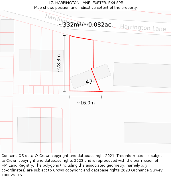 47, HARRINGTON LANE, EXETER, EX4 8PB: Plot and title map
