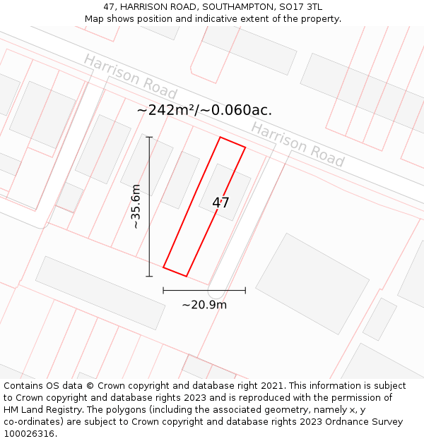 47, HARRISON ROAD, SOUTHAMPTON, SO17 3TL: Plot and title map