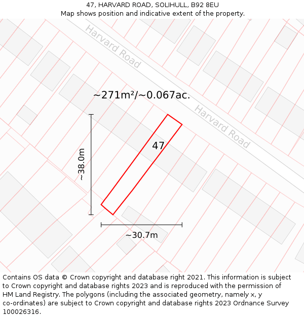 47, HARVARD ROAD, SOLIHULL, B92 8EU: Plot and title map