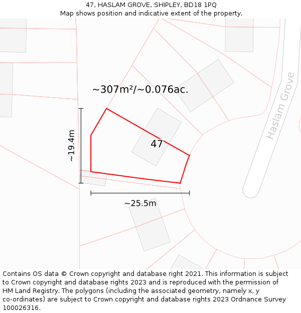 47, HASLAM GROVE, SHIPLEY, BD18 1PQ: Plot and title map