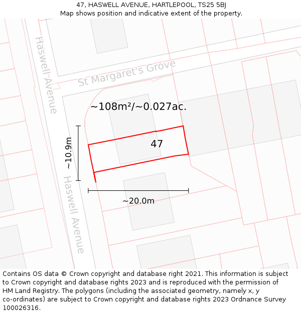 47, HASWELL AVENUE, HARTLEPOOL, TS25 5BJ: Plot and title map