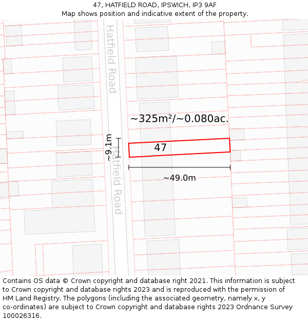 47, HATFIELD ROAD, IPSWICH, IP3 9AF: Plot and title map
