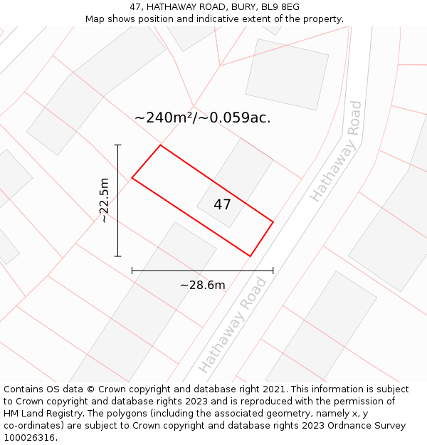 47, HATHAWAY ROAD, BURY, BL9 8EG: Plot and title map