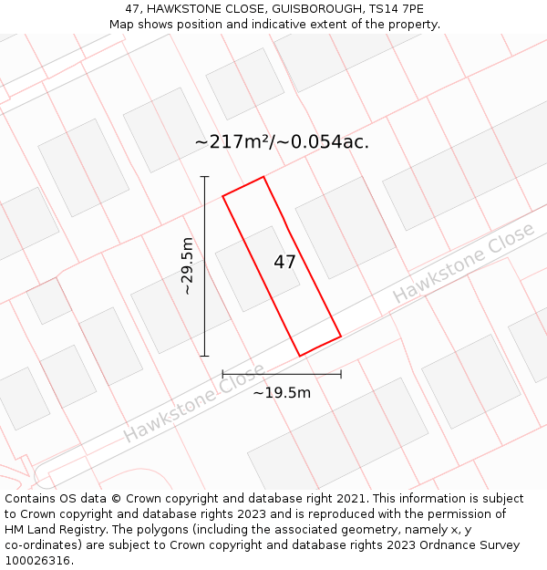 47, HAWKSTONE CLOSE, GUISBOROUGH, TS14 7PE: Plot and title map