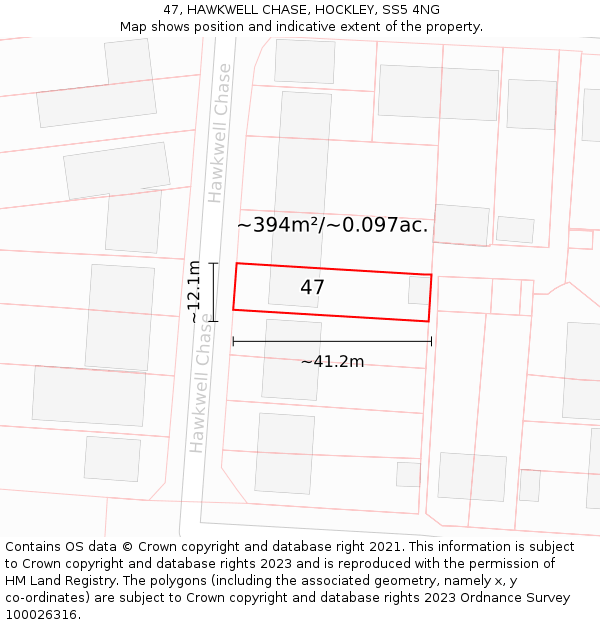 47, HAWKWELL CHASE, HOCKLEY, SS5 4NG: Plot and title map