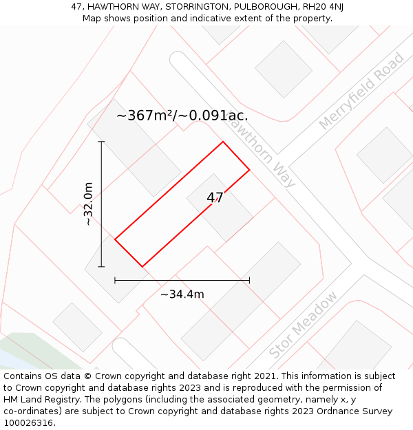 47, HAWTHORN WAY, STORRINGTON, PULBOROUGH, RH20 4NJ: Plot and title map