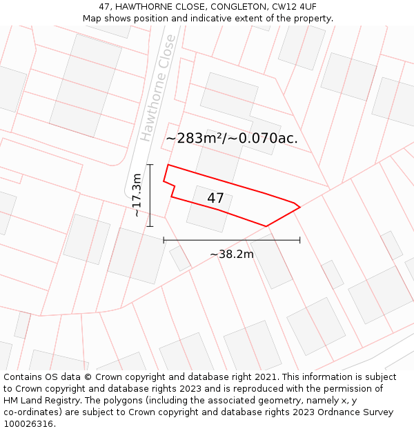 47, HAWTHORNE CLOSE, CONGLETON, CW12 4UF: Plot and title map