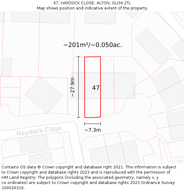 47, HAYDOCK CLOSE, ALTON, GU34 2TL: Plot and title map
