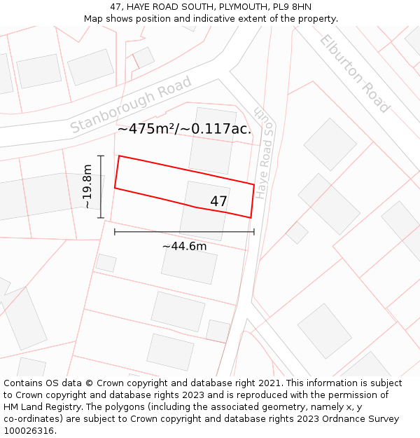 47, HAYE ROAD SOUTH, PLYMOUTH, PL9 8HN: Plot and title map