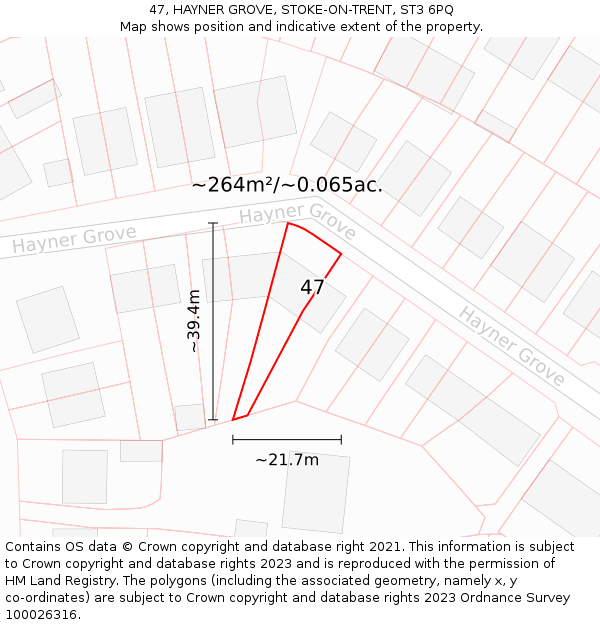 47, HAYNER GROVE, STOKE-ON-TRENT, ST3 6PQ: Plot and title map