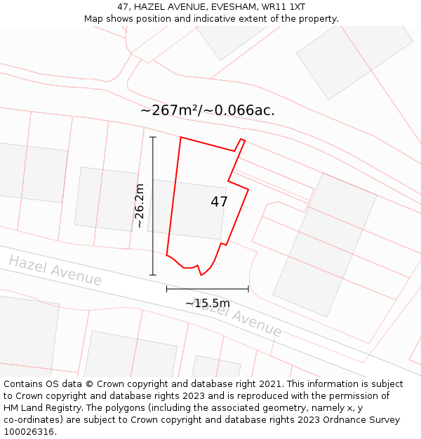 47, HAZEL AVENUE, EVESHAM, WR11 1XT: Plot and title map