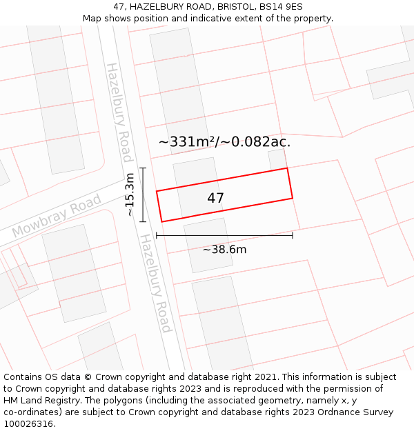 47, HAZELBURY ROAD, BRISTOL, BS14 9ES: Plot and title map