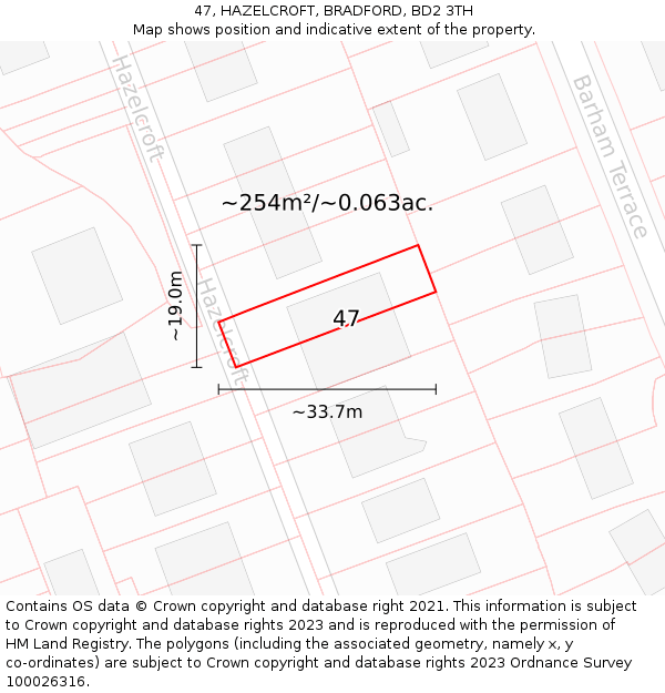 47, HAZELCROFT, BRADFORD, BD2 3TH: Plot and title map