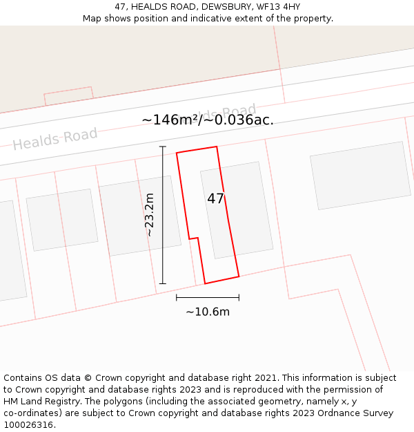 47, HEALDS ROAD, DEWSBURY, WF13 4HY: Plot and title map
