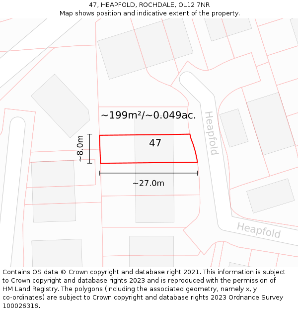 47, HEAPFOLD, ROCHDALE, OL12 7NR: Plot and title map