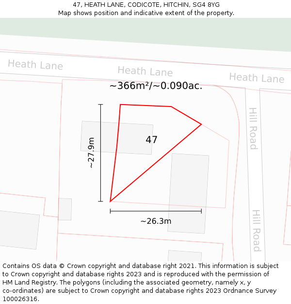 47, HEATH LANE, CODICOTE, HITCHIN, SG4 8YG: Plot and title map