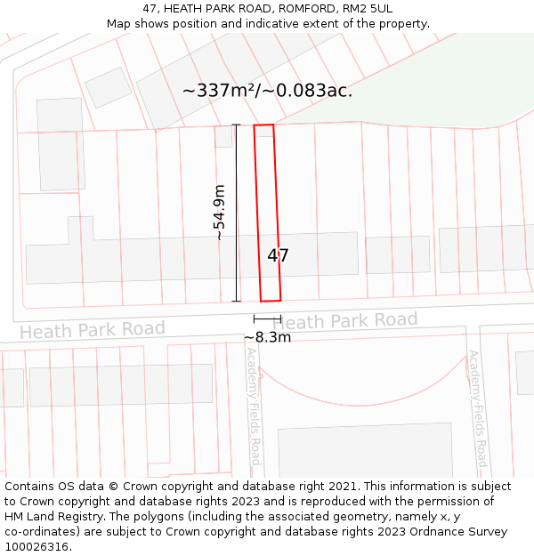 47, HEATH PARK ROAD, ROMFORD, RM2 5UL: Plot and title map