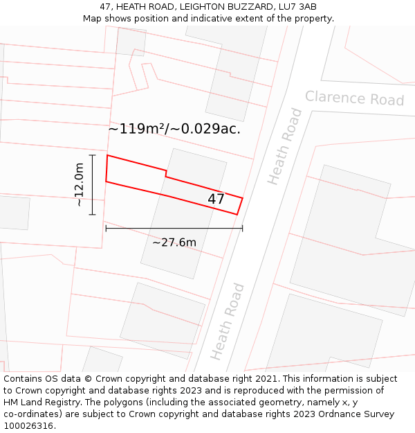 47, HEATH ROAD, LEIGHTON BUZZARD, LU7 3AB: Plot and title map
