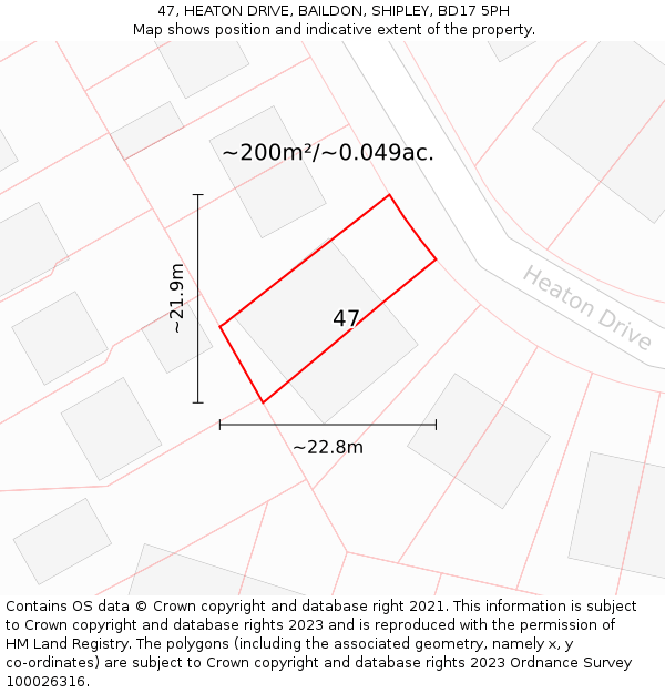 47, HEATON DRIVE, BAILDON, SHIPLEY, BD17 5PH: Plot and title map