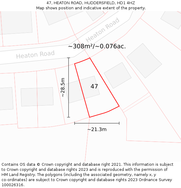47, HEATON ROAD, HUDDERSFIELD, HD1 4HZ: Plot and title map