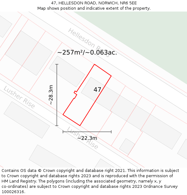 47, HELLESDON ROAD, NORWICH, NR6 5EE: Plot and title map