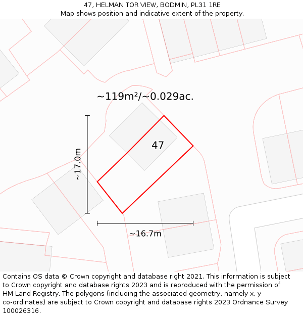 47, HELMAN TOR VIEW, BODMIN, PL31 1RE: Plot and title map