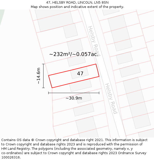 47, HELSBY ROAD, LINCOLN, LN5 8SN: Plot and title map