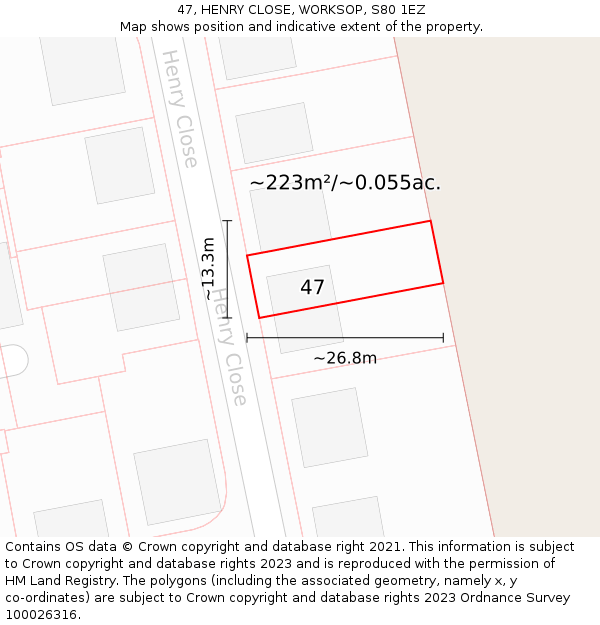 47, HENRY CLOSE, WORKSOP, S80 1EZ: Plot and title map
