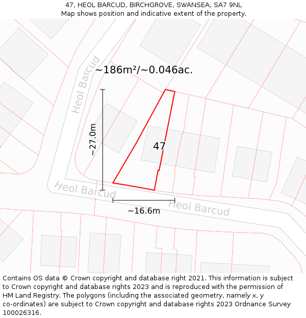 47, HEOL BARCUD, BIRCHGROVE, SWANSEA, SA7 9NL: Plot and title map